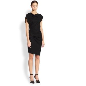 Helmut Lang Sonar Wool Asymmetrical Sleeve Dress